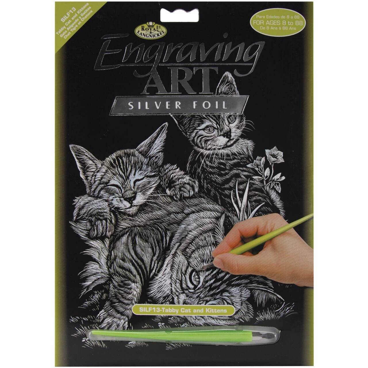 Royal & Langnickel® Engraving Art™ Tabby Cat & Kittens Silver Foil Kit